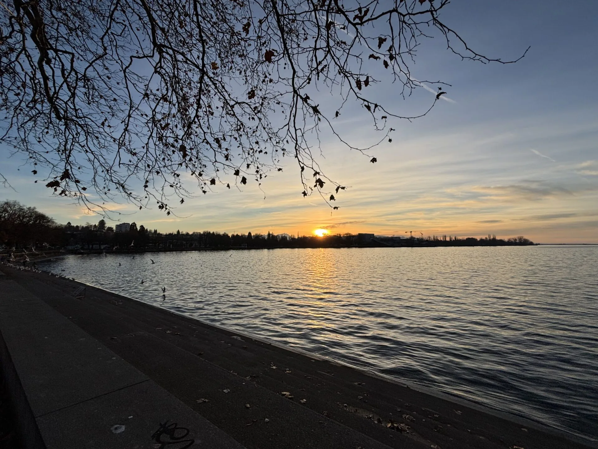 Sonnenuntergang an einem See als Symbol für den Jahresrückblick